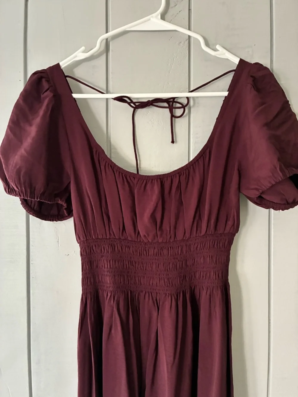 Abercrombie & Fitch Burgundy Maxi Dress with Puff Sleeves